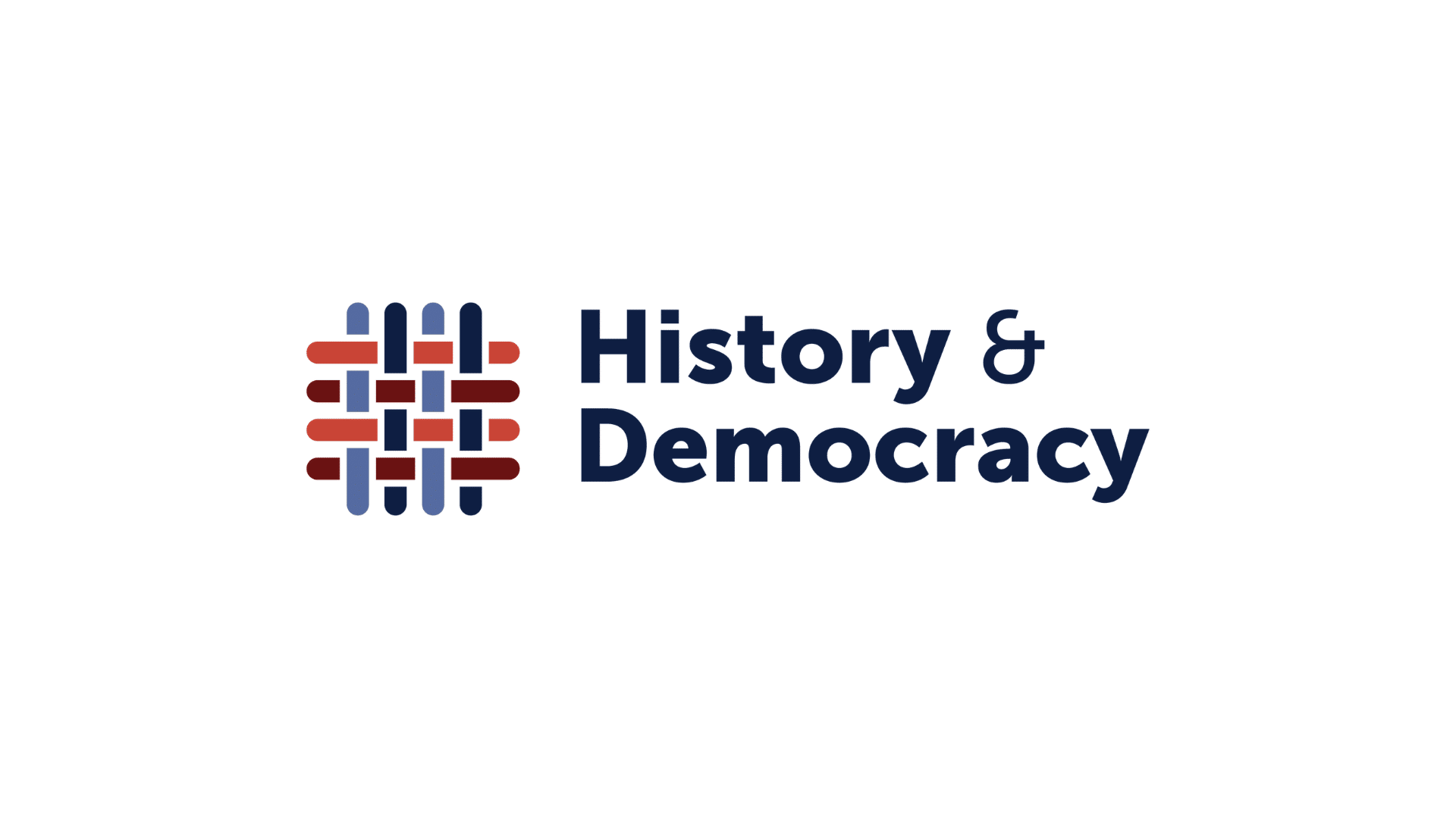 An image of AASLH's History & Democracy Initiative logo, which features the words "History & Democracy" in dark blue next to an icon evoking woven fabric in red, blue, and orange.